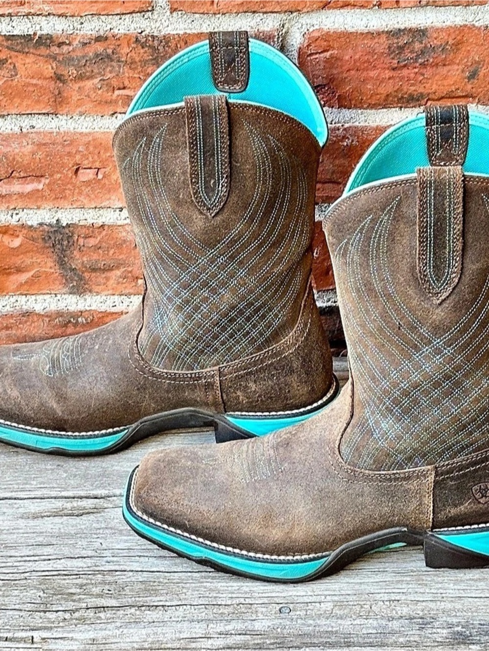 Ariat Workhog Western Work Boots Brown & Turquoise US 10 B